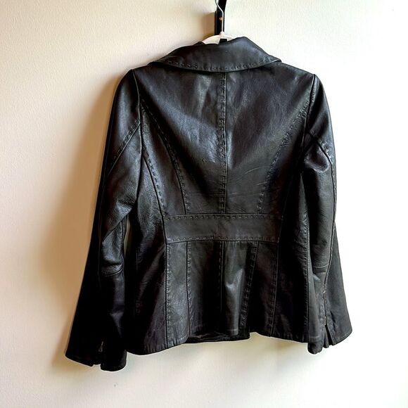 Guess Genuine Leather Brown Blazer Double Breasted Jacket Unique Stitching Small - Picture 5 of 7